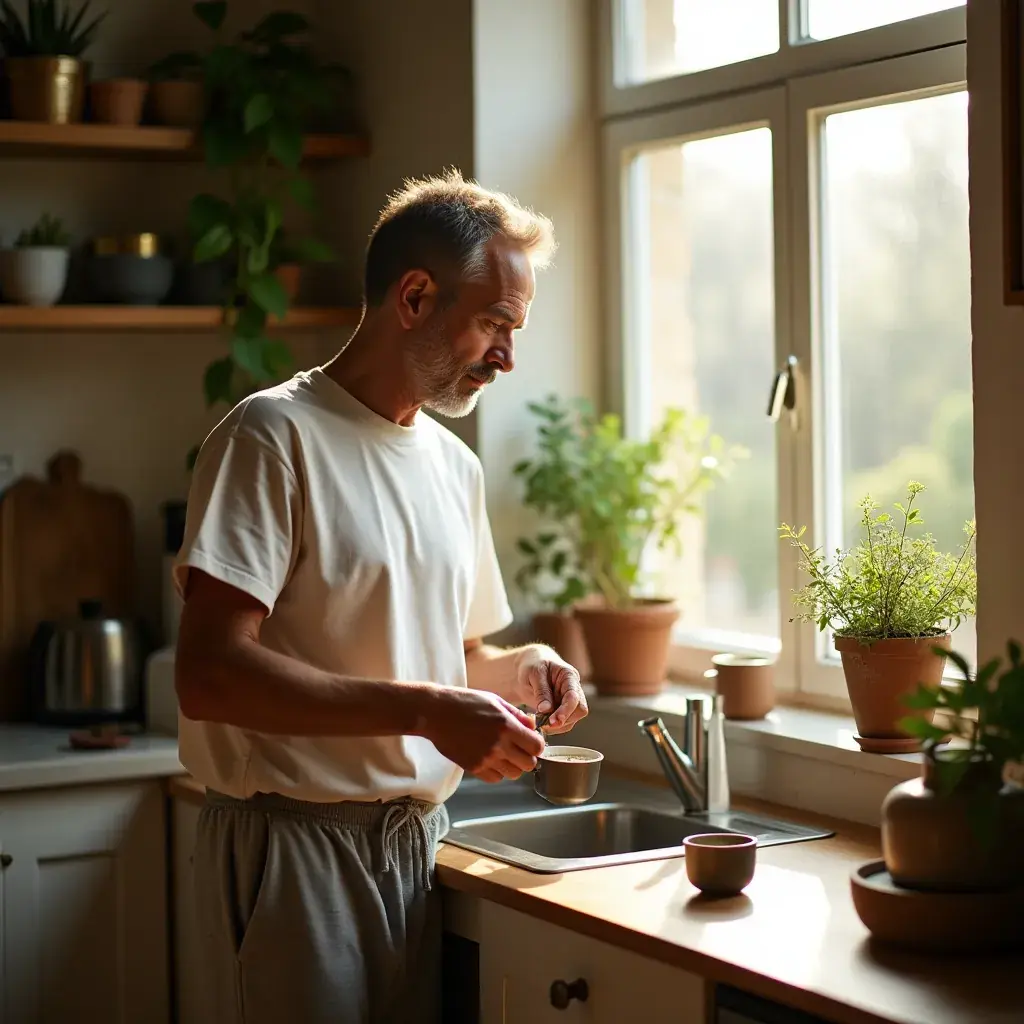 Image d'un homme actif buvant du thé pour la vitalité